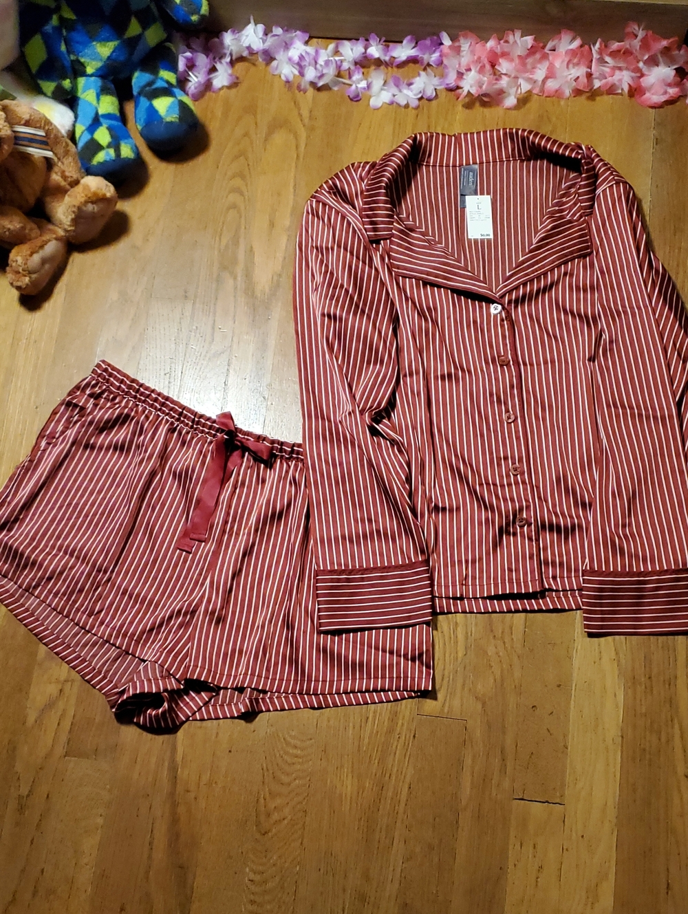Auden Burgundy with White Pinstripe Satiny Pajamas